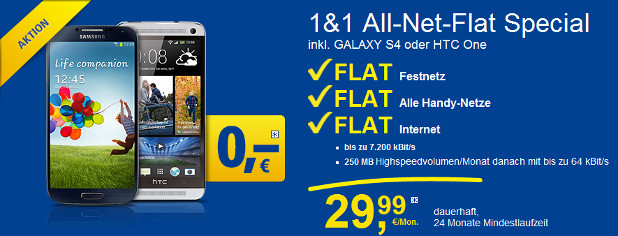 1&1 All-Net-Flat Special HTC One Samsung Galaxy S4
