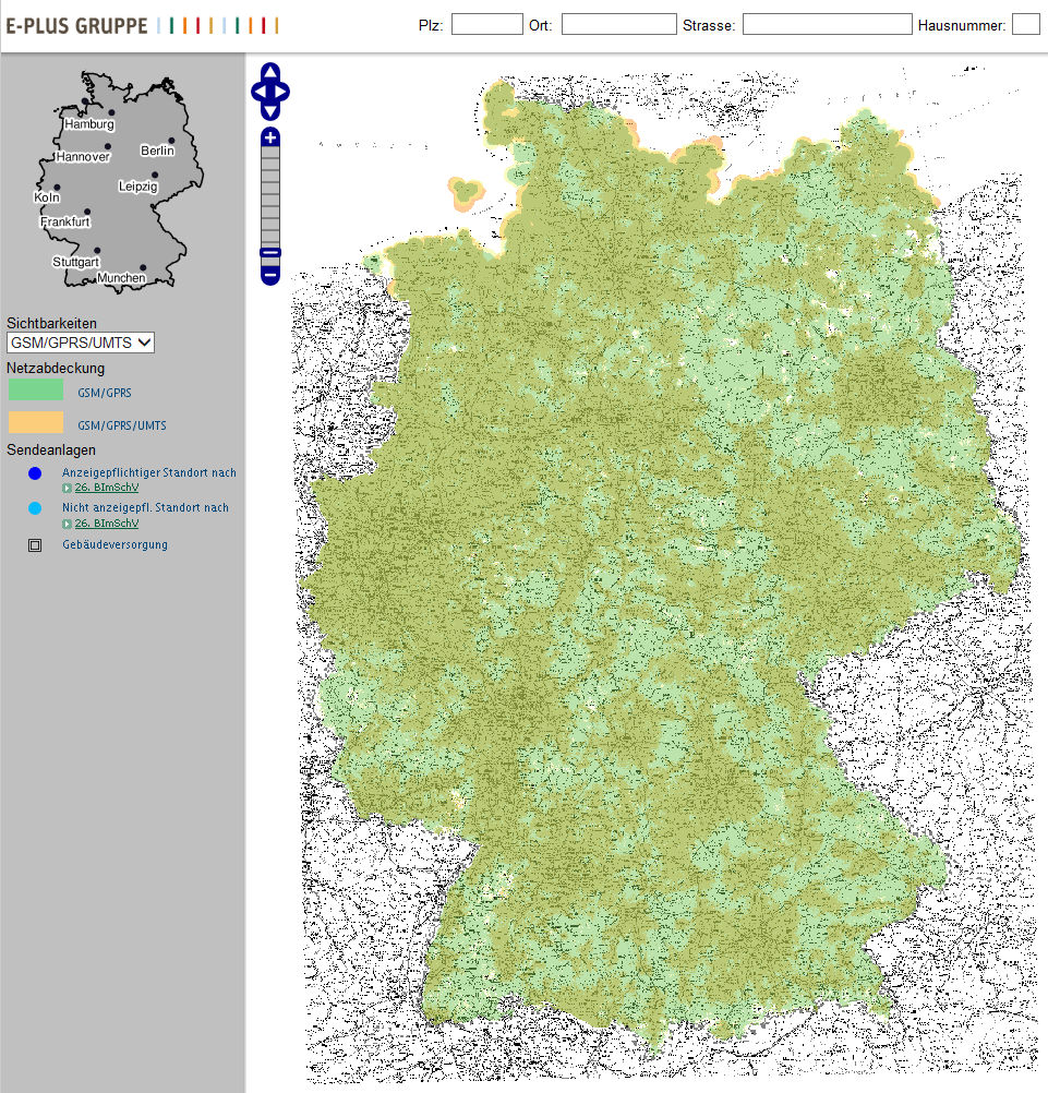 E-Plus Netzabdeckungskarte