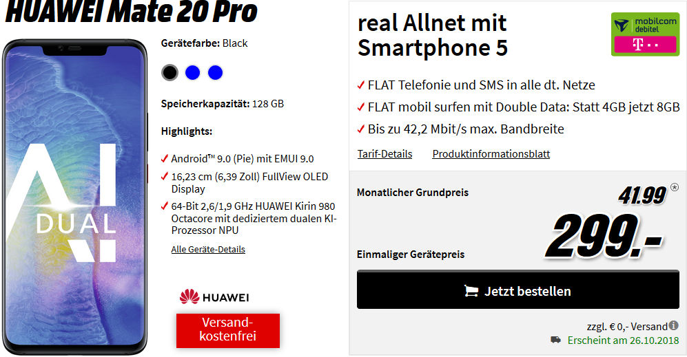 Huawei Mate 20 Pro Allnet Flat Vertrag