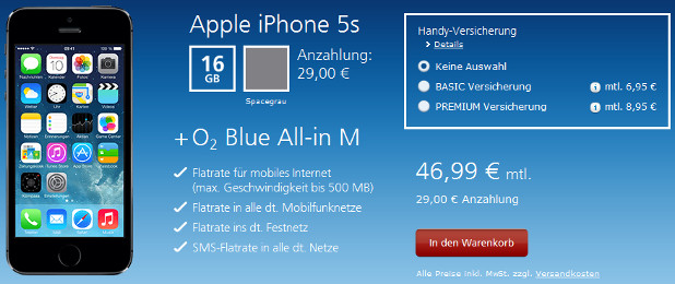 iPhone 5s mit O2 Blue All-in M