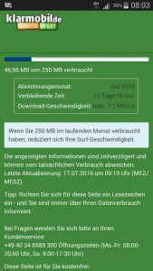 Klarmobil Datenverbrauch abfragen