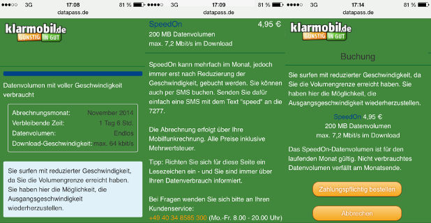 Klarmobil SpeedOn Datenvolumen aufladen