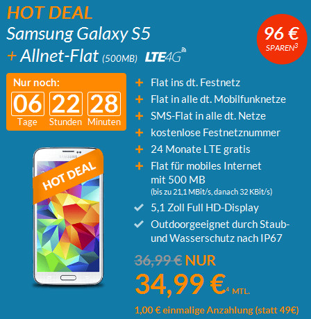 O2 Allnet Flat inklusive Samsung Galaxy S5