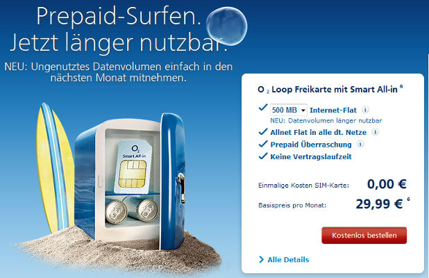 O2 Loop Freikarte mit Smart All-in Prepaid Allnet Flat