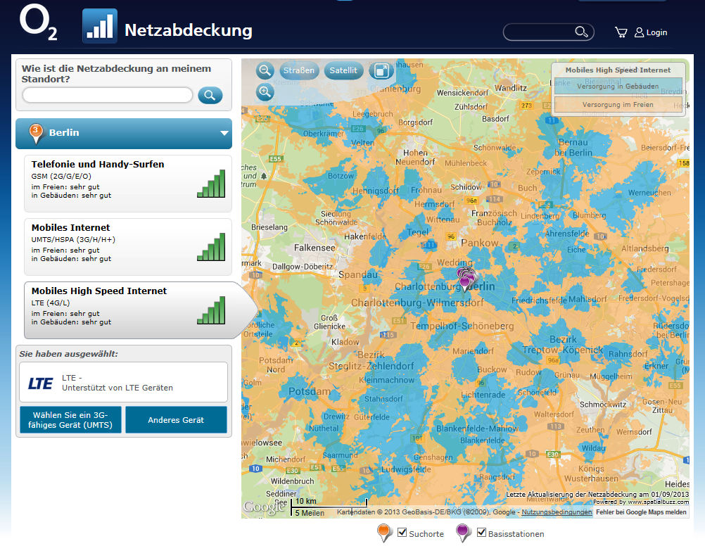 O2 Netzabdeckungskarte