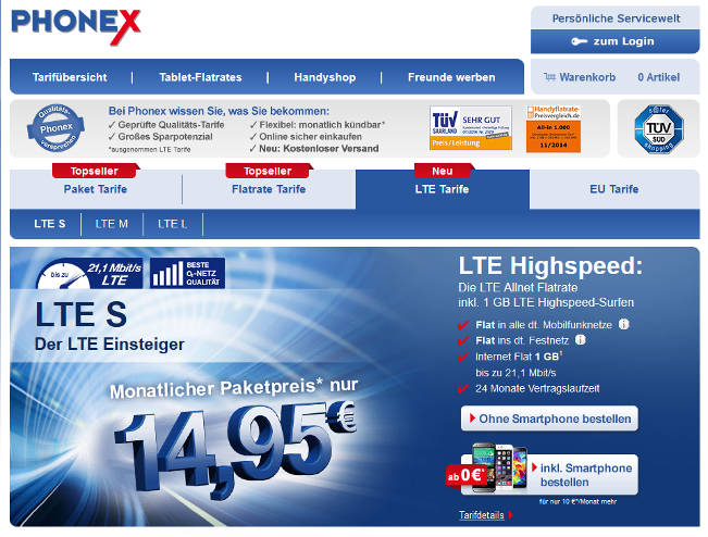 Phonex Drillisch Neustart LTE Handytarife ohne Datenautomatik