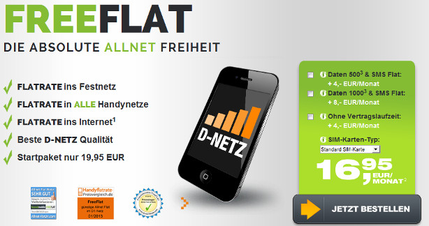 Preissenkung: Freenetmobile Freeflat 16,95 €