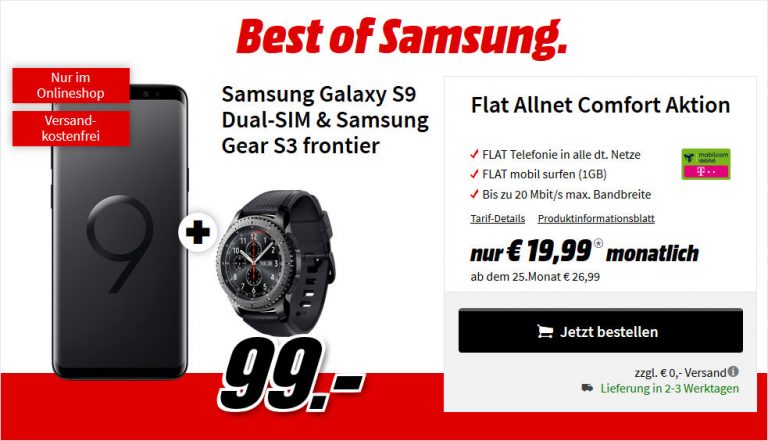 Samsung Galaxy S9 Plus Gear S3 Vertrag Media Markt Media Markt: Handyvertrag mit Samsung Smartwatch für 19,99