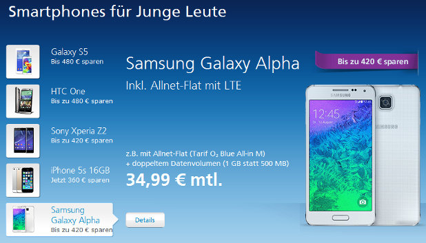 Samsung Galaxy Alpha mit O2 Allnet Flat