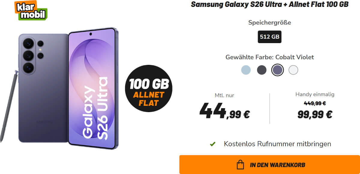 Samsung Galaxy S26 Ultra Vertrag