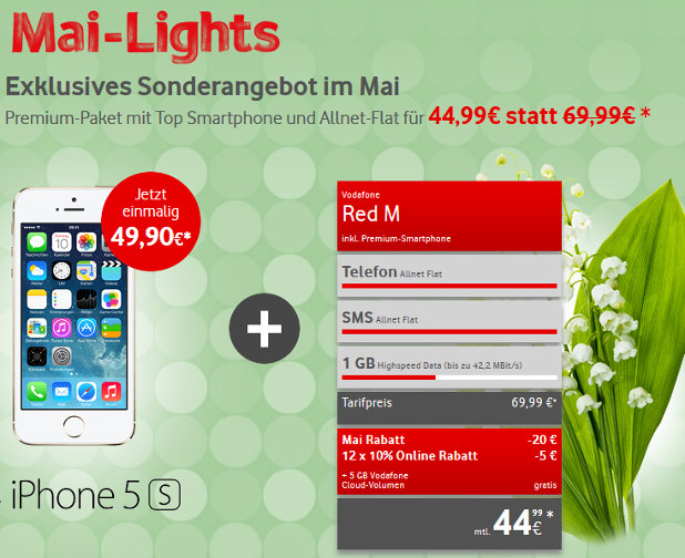 Vodafone Mai-Light: RED M mit iPhone 5S