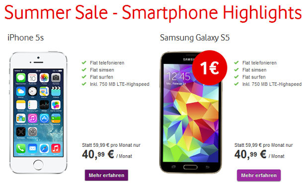 Vodafone Summer Sale Smartphone Rabatt