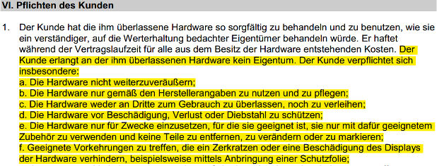 Yourfone Gebrauchsüberlassung Pflichten Kunden